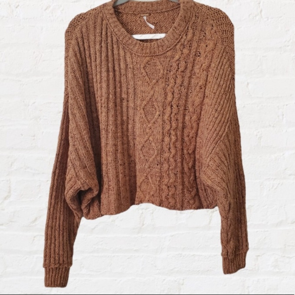 Free People Brown Cable Knit Sweater
